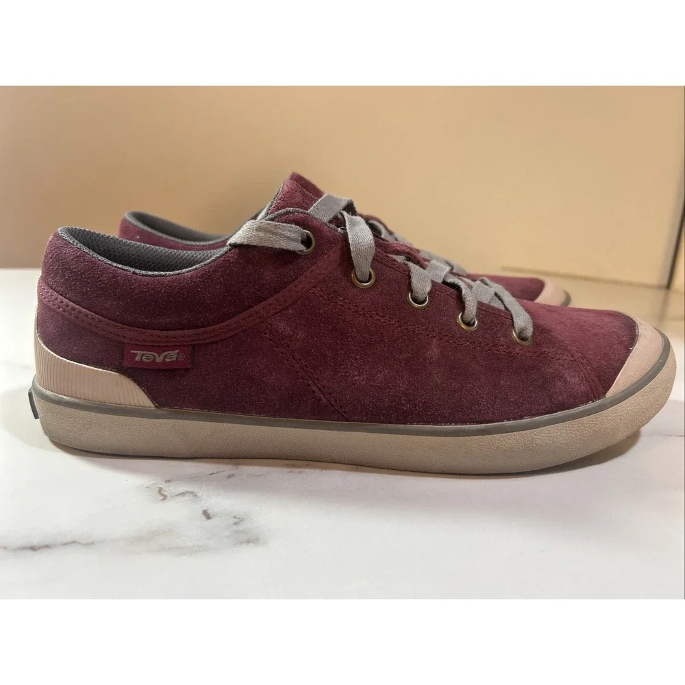 Teva Freewheel Sneakers Womens 10 Burgundy Suede Leather Lace Up Casual Skater